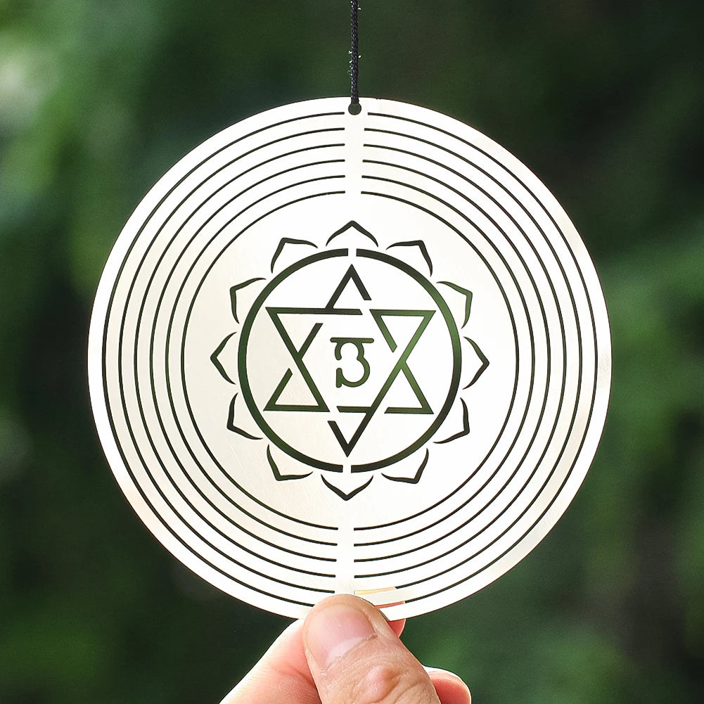 7pcs/set Chakra Wind Spinners Reiki Yoga Meditation Mandala Om Spiritual 3D Rotating Wind Chimes Sculptures Outdoor Garden Decor