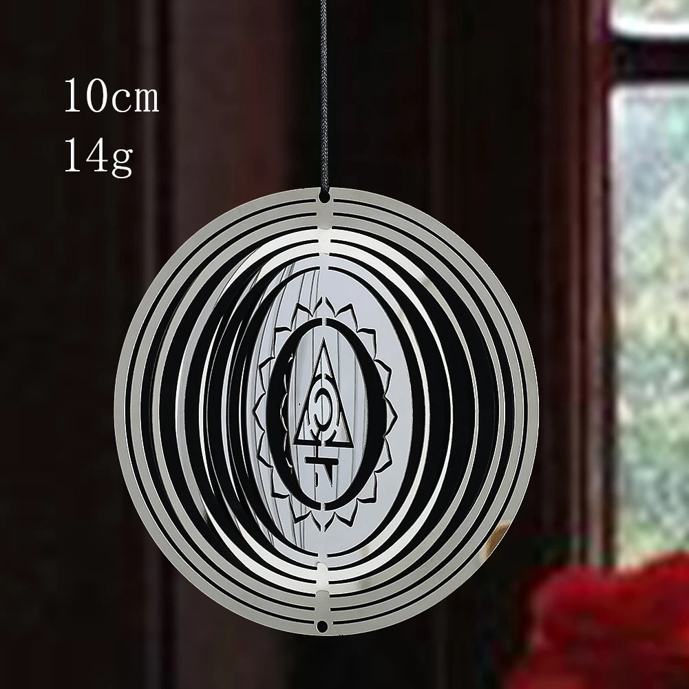 7pcs/set Chakra Wind Spinners Reiki Yoga Meditation Mandala Om Spiritual 3D Rotating Wind Chimes Sculptures Outdoor Garden Decor