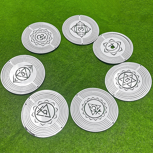 7pcs/set Chakra Wind Spinners Reiki Yoga Meditation Mandala Om Spiritual 3D Rotating Wind Chimes Sculptures Outdoor Garden Decor