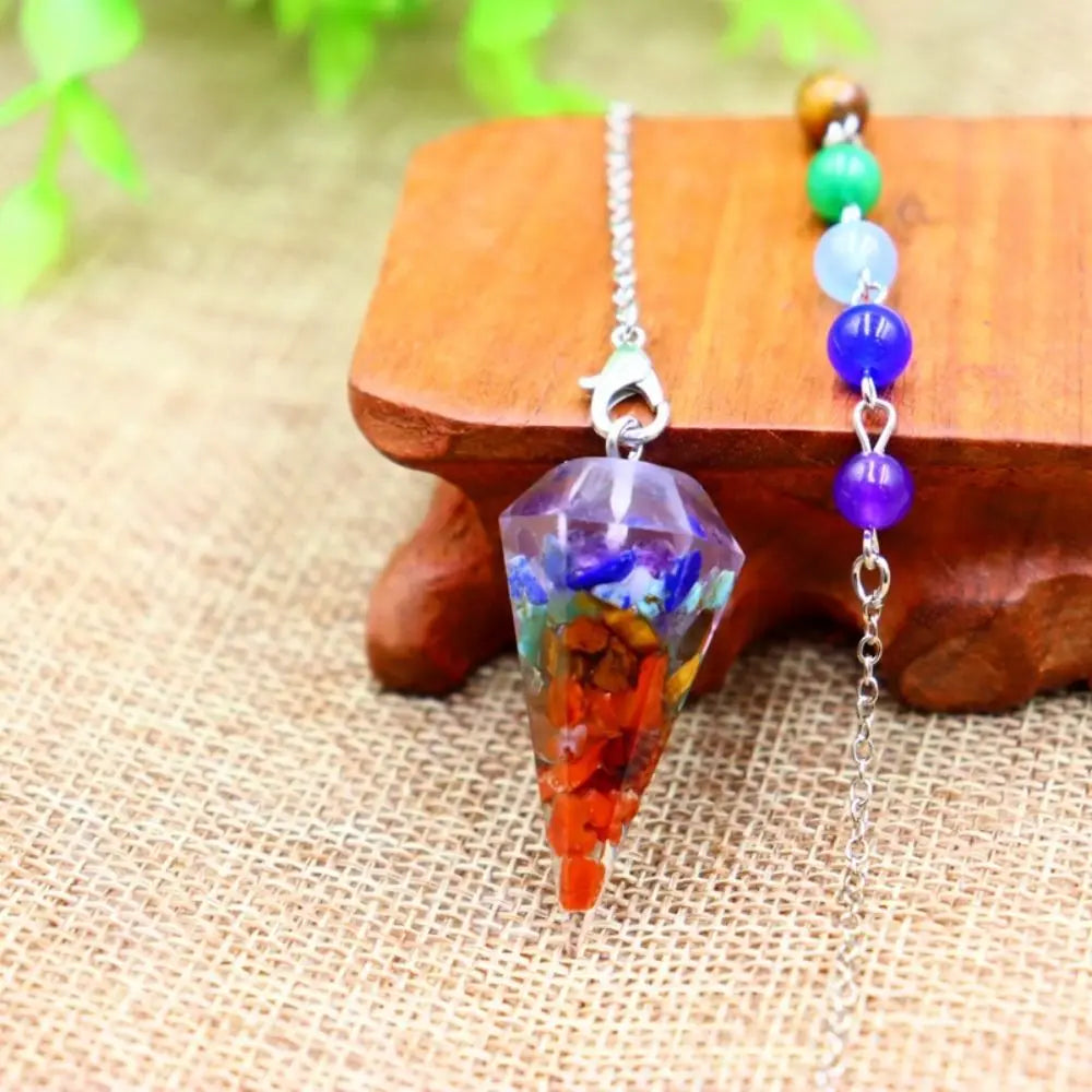7 Chakra Natural Stone Pendulum Crystal Point Scrying Pendant for Dowsing Divination Orgonite Healing Gemstone Rock Jewelry