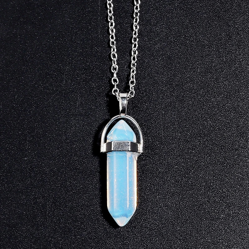 Natural Stone Hexagonal Necklace Bullet Necklaces Healing Crystal Quartz Lapis Bullet Pendulum Chakra Jewelry Chain Necklace