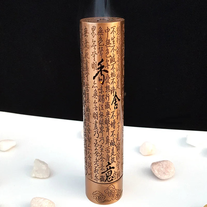 FY Vertical Chinese Style Stick Incense Holder 12cm Alloy Zen Guanyin Heart Meridian Sandalwood Incense Burner Metal Home Decor