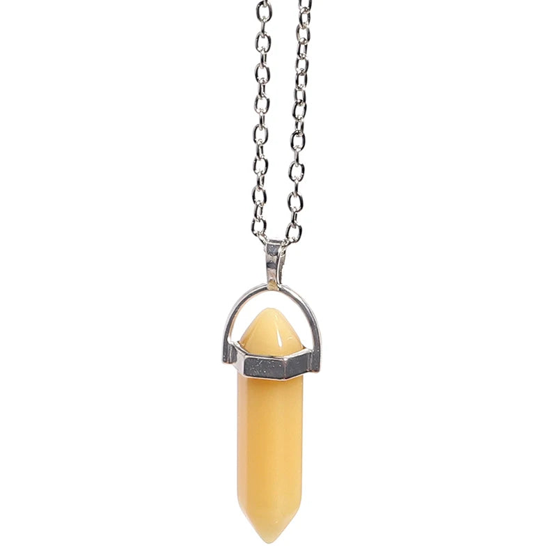 Natural Stone Hexagonal Necklace Bullet Necklaces Healing Crystal Quartz Lapis Bullet Pendulum Chakra Jewelry Chain Necklace