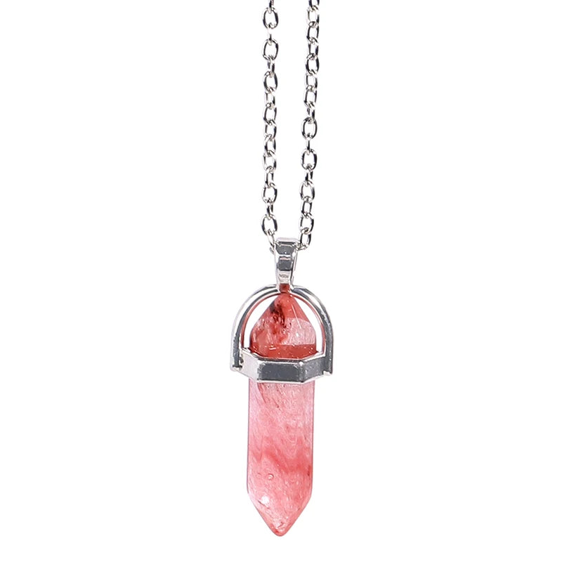 Natural Stone Hexagonal Necklace Bullet Necklaces Healing Crystal Quartz Lapis Bullet Pendulum Chakra Jewelry Chain Necklace