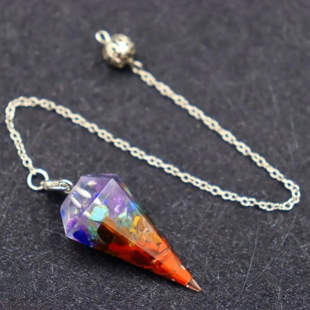 7 Chakra Natural Stone Pendulum Crystal Point Scrying Pendant for Dowsing Divination Orgonite Healing Gemstone Rock Jewelry