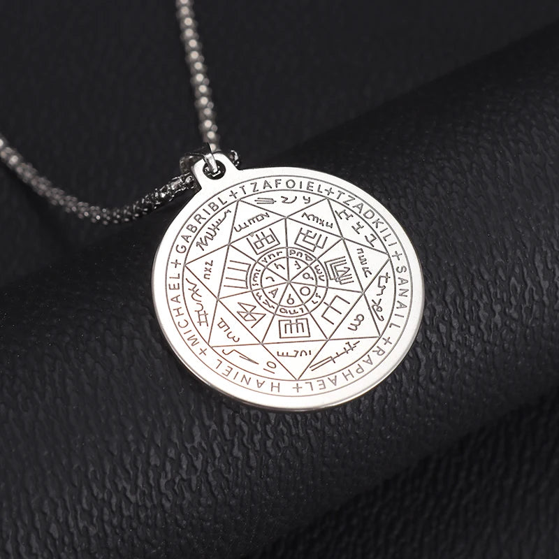 Seven Archangels Amulet Stainless Steel Necklace Men's Solomon Signet Amulet Necklace Spiritual Protection Jewelry