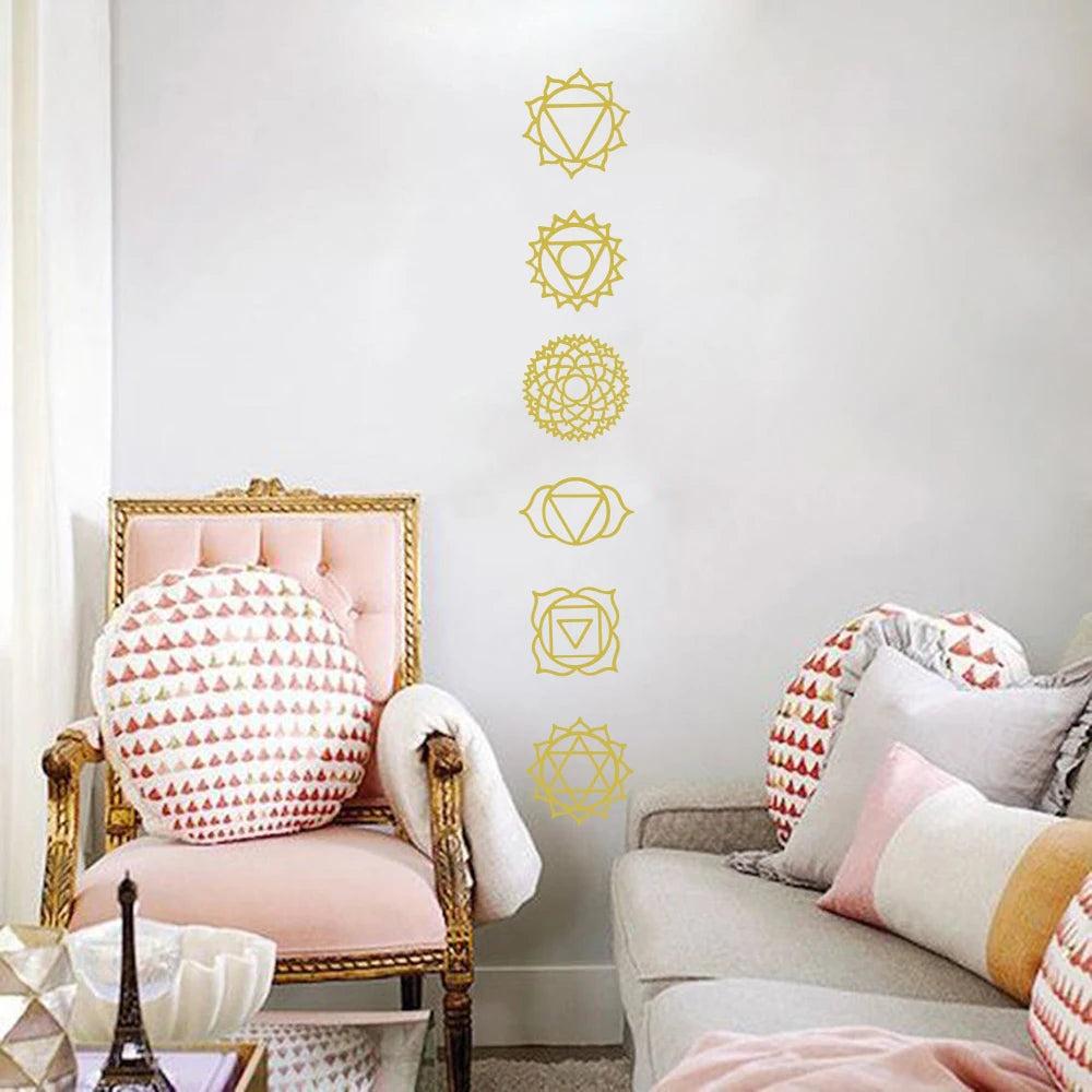 6Pcs Sacred Geometry Chakras Zen Wall Sticker Spiritual Energy Healing Awakening Balance Energy Wall Decal Vinyl Home Decor