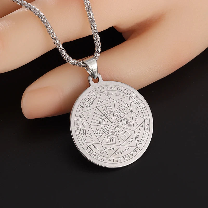 Seven Archangels Amulet Stainless Steel Necklace Men's Solomon Signet Amulet Necklace Spiritual Protection Jewelry