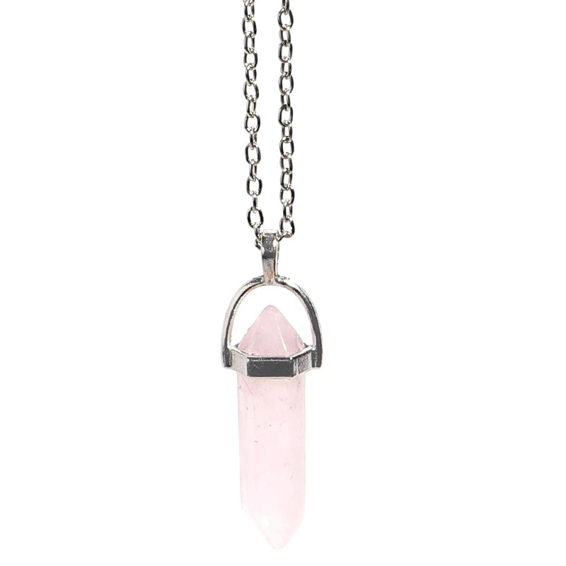 Natural Stone Hexagonal Necklace Bullet Necklaces Healing Crystal Quartz Lapis Bullet Pendulum Chakra Jewelry Chain Necklace