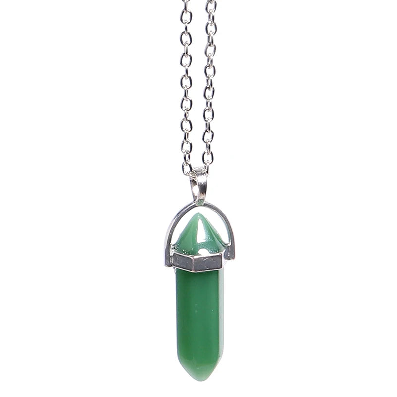 Natural Stone Hexagonal Necklace Bullet Necklaces Healing Crystal Quartz Lapis Bullet Pendulum Chakra Jewelry Chain Necklace