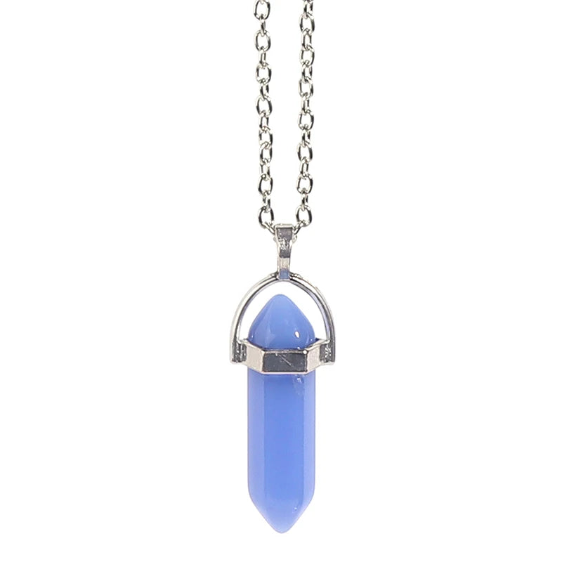 Natural Stone Hexagonal Necklace Bullet Necklaces Healing Crystal Quartz Lapis Bullet Pendulum Chakra Jewelry Chain Necklace