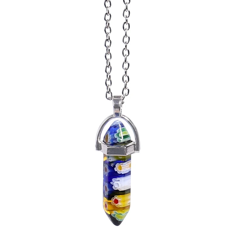 Natural Stone Hexagonal Necklace Bullet Necklaces Healing Crystal Quartz Lapis Bullet Pendulum Chakra Jewelry Chain Necklace