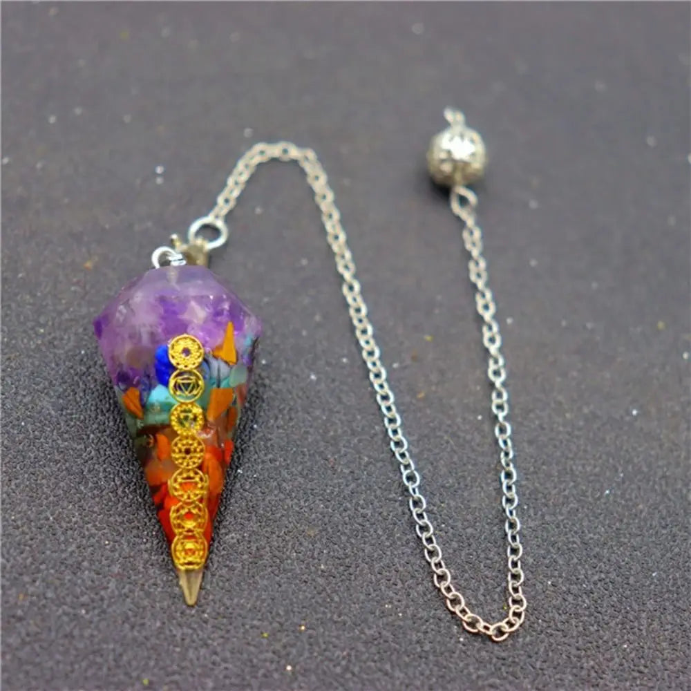7 Chakra Natural Stone Pendulum Crystal Point Scrying Pendant for Dowsing Divination Orgonite Healing Gemstone Rock Jewelry