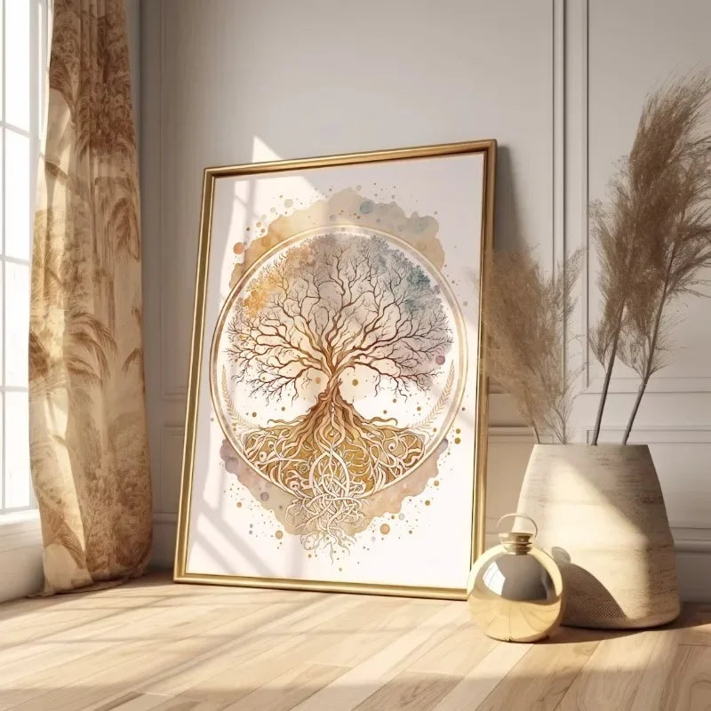 Classic Vintage Wall Art Tree of Life Buddha Lotus Meditation Spirituality HD Printed Poster Home Living Room Bedroom Decoration