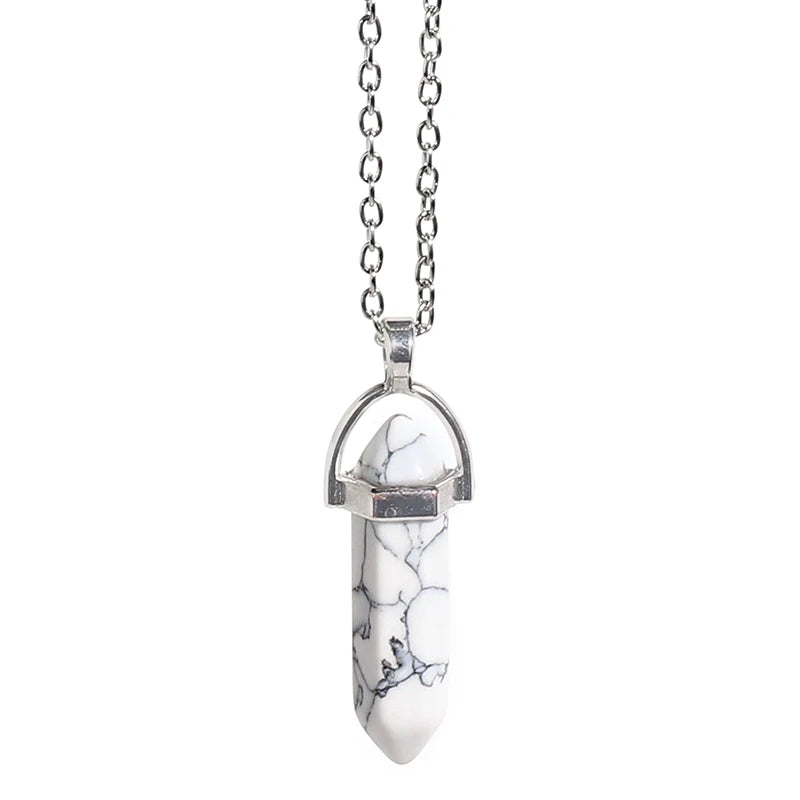 Natural Stone Hexagonal Necklace Bullet Necklaces Healing Crystal Quartz Lapis Bullet Pendulum Chakra Jewelry Chain Necklace