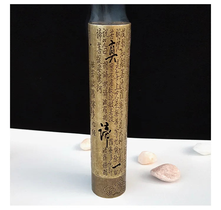 FY Vertical Chinese Style Stick Incense Holder 12cm Alloy Zen Guanyin Heart Meridian Sandalwood Incense Burner Metal Home Decor