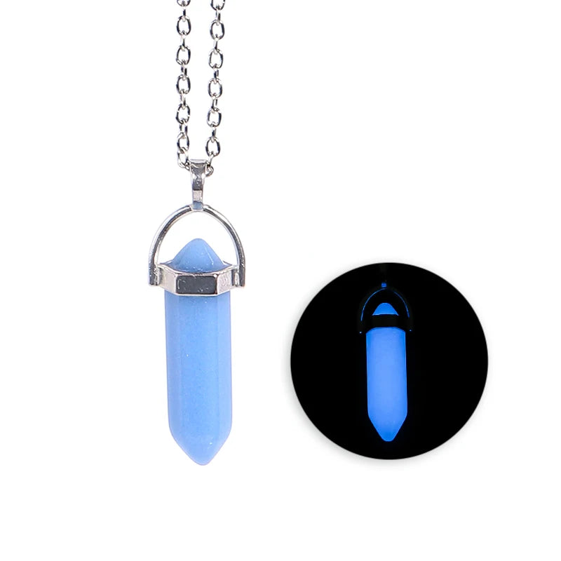 Natural Stone Hexagonal Necklace Bullet Necklaces Healing Crystal Quartz Lapis Bullet Pendulum Chakra Jewelry Chain Necklace