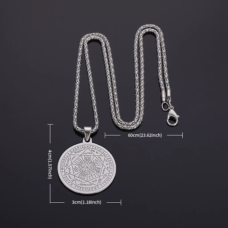 Seven Archangels Amulet Stainless Steel Necklace Men's Solomon Signet Amulet Necklace Spiritual Protection Jewelry