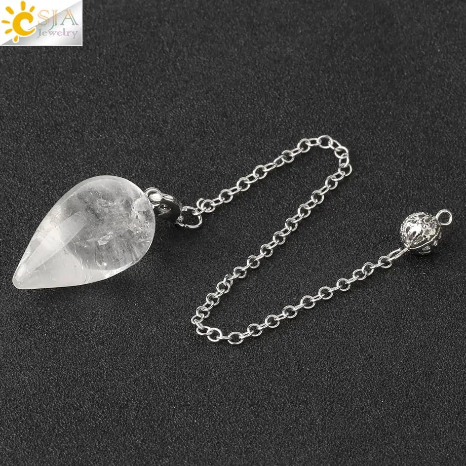 CSJA Water Drop Natural Stone Pendulum for Dowsing Spiritual Divination Wicca Healing Crystal Pointed Pendule Reiki Jewelry G399