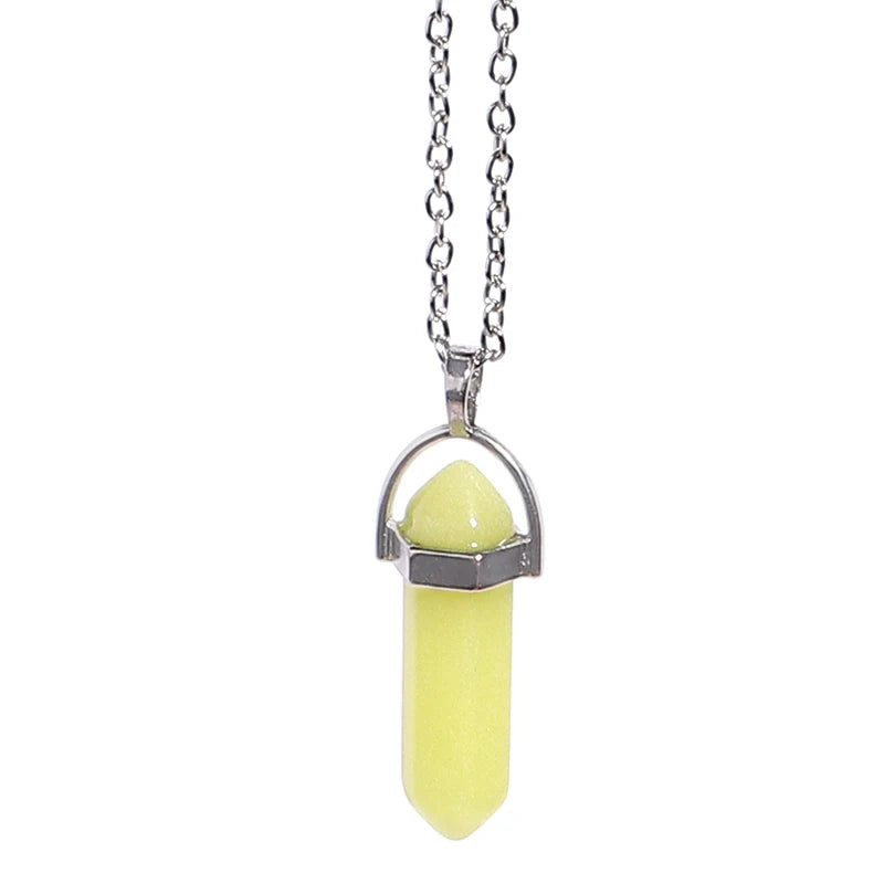 Natural Stone Hexagonal Necklace Bullet Necklaces Healing Crystal Quartz Lapis Bullet Pendulum Chakra Jewelry Chain Necklace