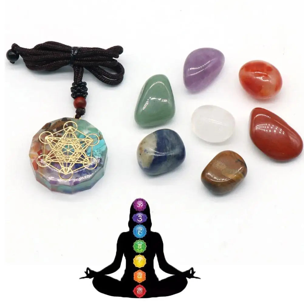 Natural Crystal Chakras Kit Amethyst Stone Healing Meditation Reiki 7 Chakra Yoga Stone Set Collection Gifts Necklace Spiritual