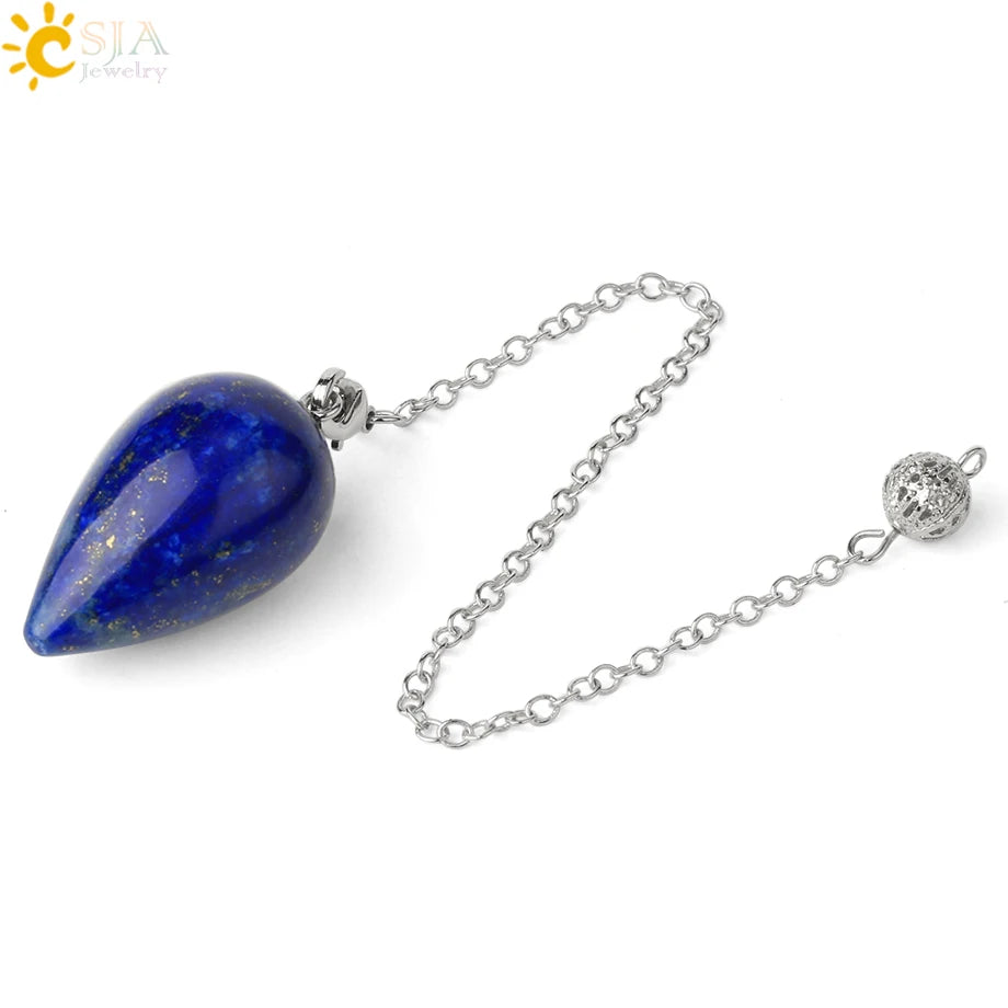 CSJA Water Drop Natural Stone Pendulum for Dowsing Spiritual Divination Wicca Healing Crystal Pointed Pendule Reiki Jewelry G399