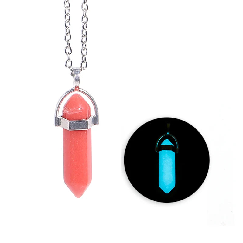 Natural Stone Hexagonal Necklace Bullet Necklaces Healing Crystal Quartz Lapis Bullet Pendulum Chakra Jewelry Chain Necklace