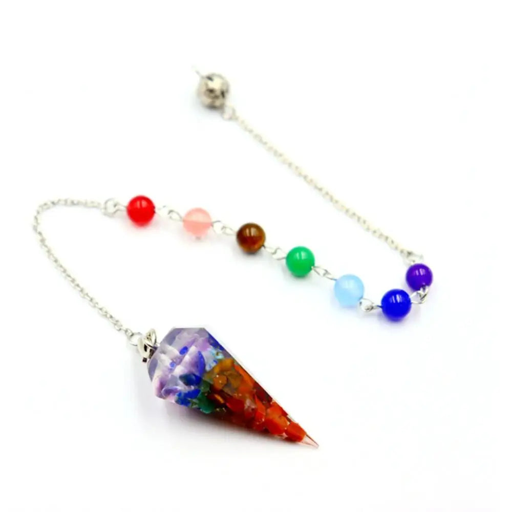 7 Chakra Natural Stone Pendulum Crystal Point Scrying Pendant for Dowsing Divination Orgonite Healing Gemstone Rock Jewelry