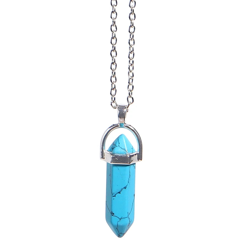 Natural Stone Hexagonal Necklace Bullet Necklaces Healing Crystal Quartz Lapis Bullet Pendulum Chakra Jewelry Chain Necklace