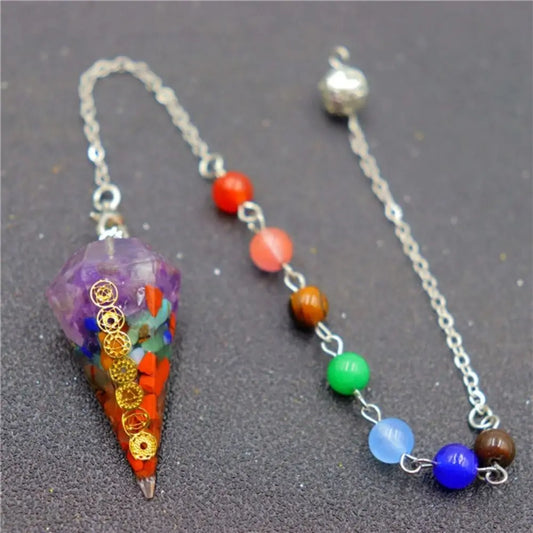 7 Chakra Natural Stone Pendulum Crystal Point Scrying Pendant for Dowsing Divination Orgonite Healing Gemstone Rock Jewelry