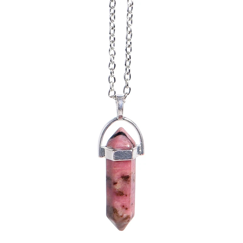 Natural Stone Hexagonal Necklace Bullet Necklaces Healing Crystal Quartz Lapis Bullet Pendulum Chakra Jewelry Chain Necklace