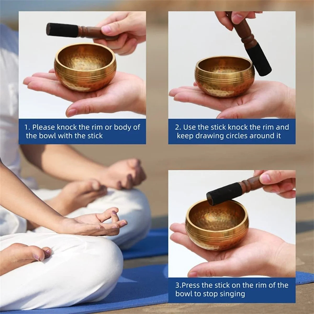 Tibetan Singing Bowl Set Sound Bowl Meditation Bowl Unique Gift Helpful for Meditation Yoga Stress Relief