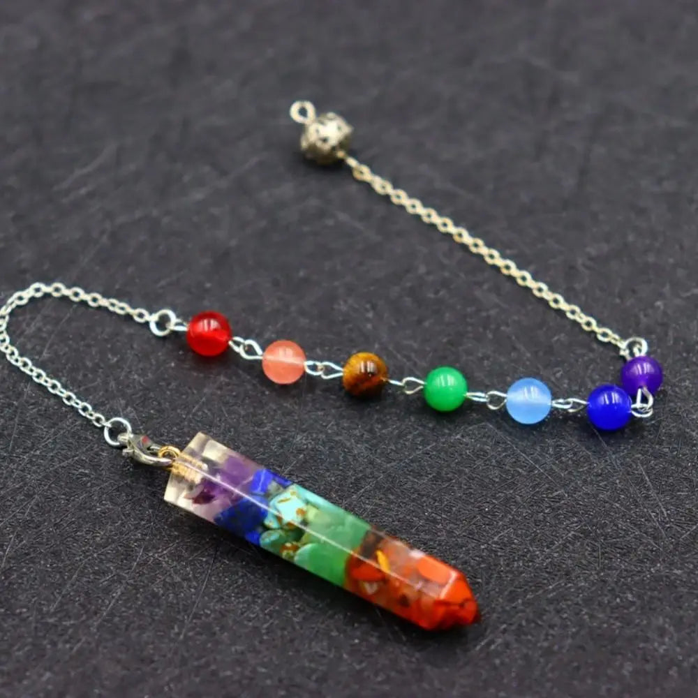7 Chakra Natural Stone Pendulum Crystal Point Scrying Pendant for Dowsing Divination Orgonite Healing Gemstone Rock Jewelry