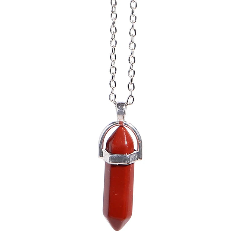 Natural Stone Hexagonal Necklace Bullet Necklaces Healing Crystal Quartz Lapis Bullet Pendulum Chakra Jewelry Chain Necklace