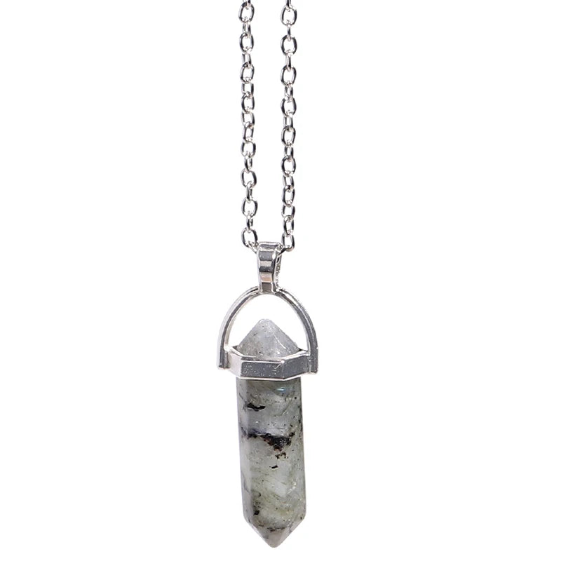 Natural Stone Hexagonal Necklace Bullet Necklaces Healing Crystal Quartz Lapis Bullet Pendulum Chakra Jewelry Chain Necklace