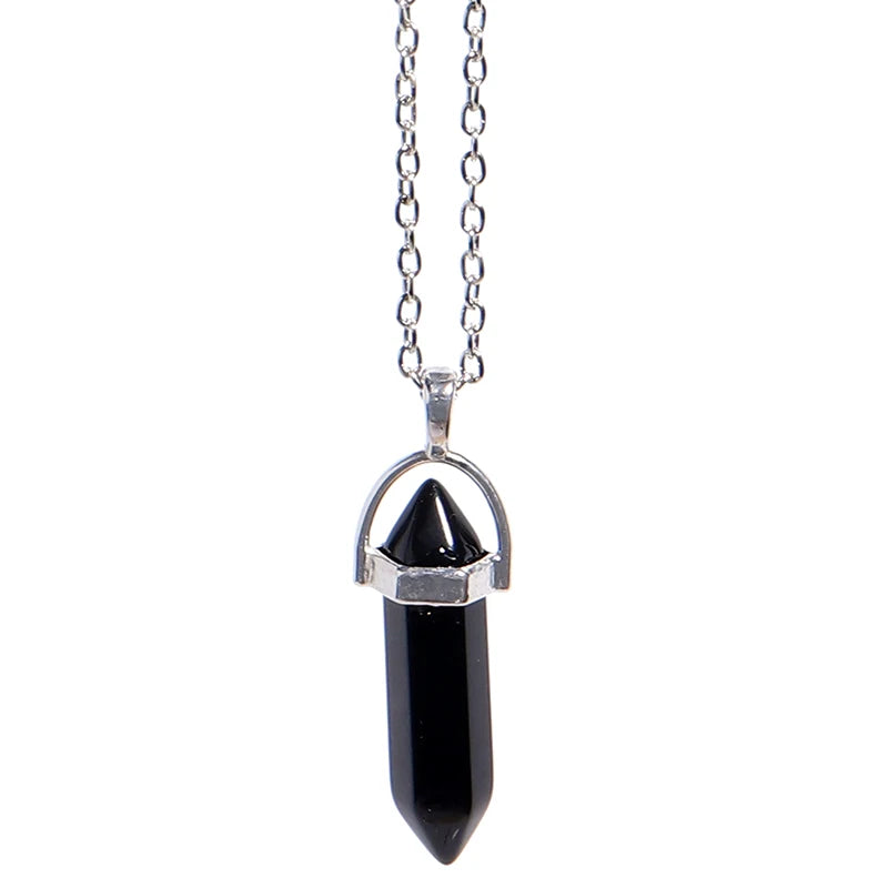 Natural Stone Hexagonal Necklace Bullet Necklaces Healing Crystal Quartz Lapis Bullet Pendulum Chakra Jewelry Chain Necklace