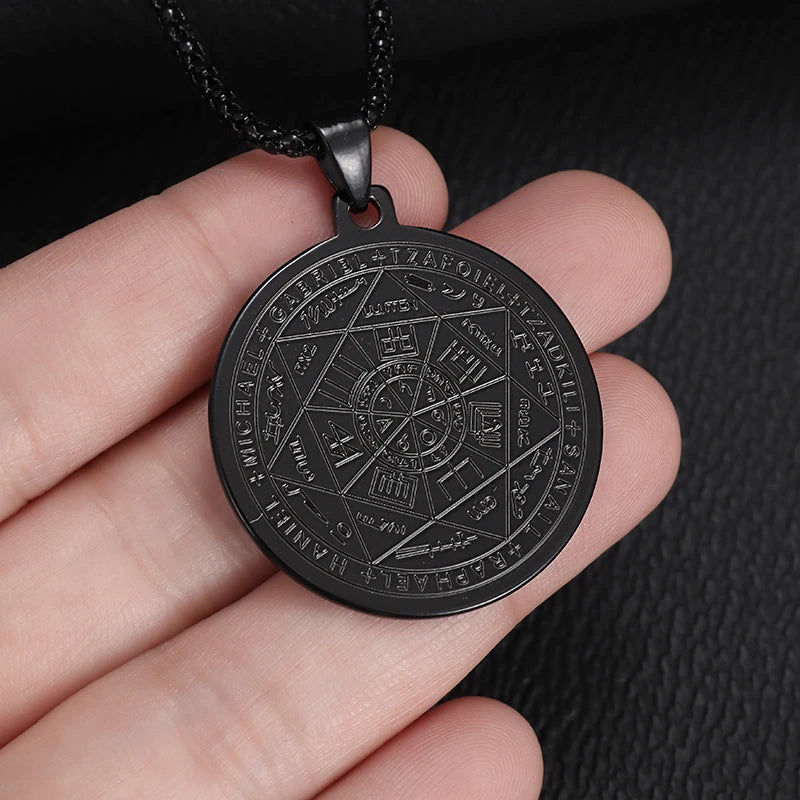 Seven Archangels Amulet Stainless Steel Necklace Men's Solomon Signet Amulet Necklace Spiritual Protection Jewelry