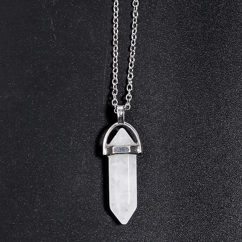 Natural Stone Hexagonal Necklace Bullet Necklaces Healing Crystal Quartz Lapis Bullet Pendulum Chakra Jewelry Chain Necklace