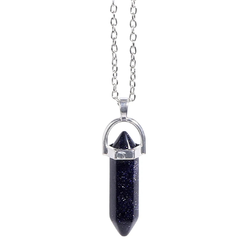 Natural Stone Hexagonal Necklace Bullet Necklaces Healing Crystal Quartz Lapis Bullet Pendulum Chakra Jewelry Chain Necklace