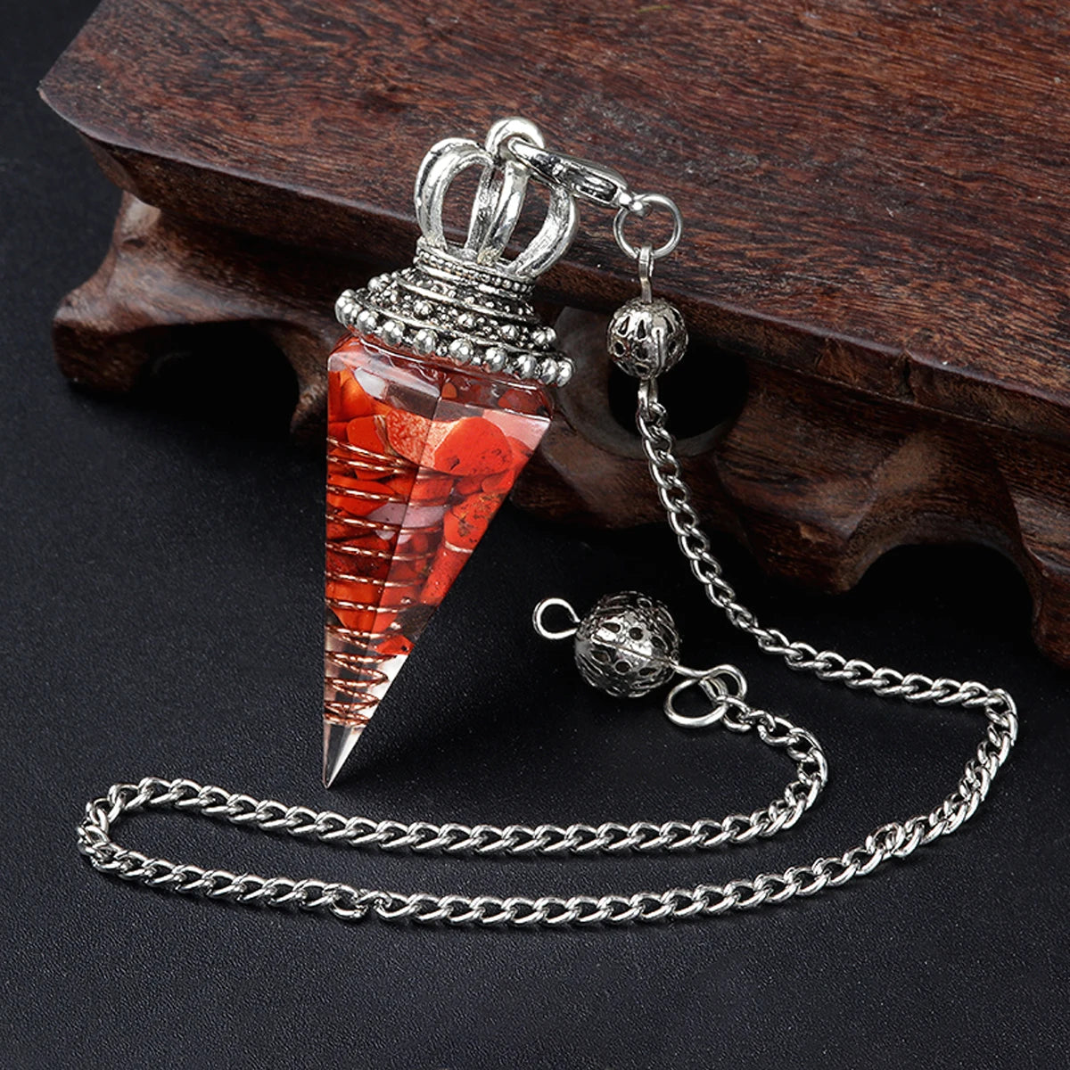 Energy Healing Chakra Orgone Pendulum for Dowsing Divination Pointed Natural Chips Crystal Stone Pendant Yoga Meditation Pendulo