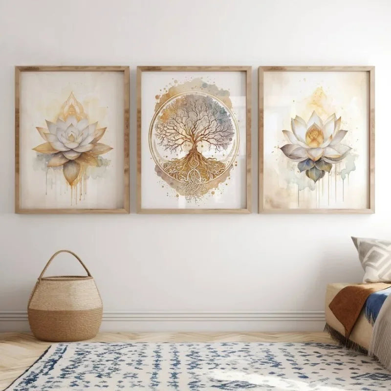 Classic Vintage Wall Art Tree of Life Buddha Lotus Meditation Spirituality HD Printed Poster Home Living Room Bedroom Decoration