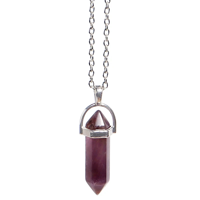 Natural Stone Hexagonal Necklace Bullet Necklaces Healing Crystal Quartz Lapis Bullet Pendulum Chakra Jewelry Chain Necklace