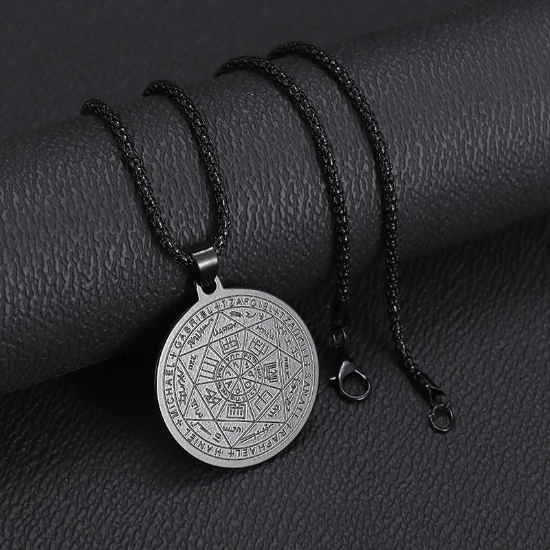 Seven Archangels Amulet Stainless Steel Necklace Men's Solomon Signet Amulet Necklace Spiritual Protection Jewelry