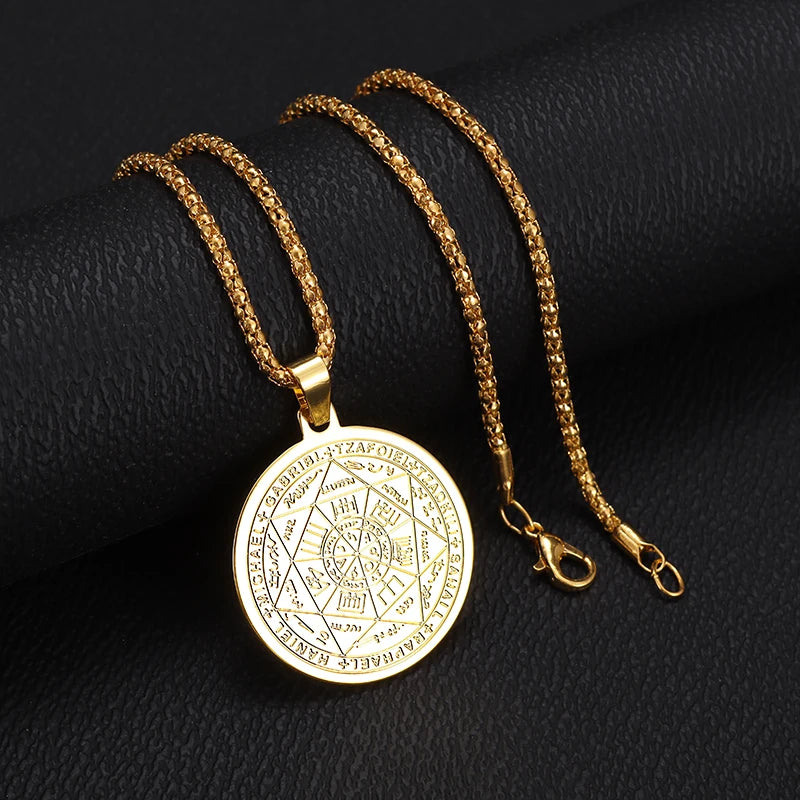 Seven Archangels Amulet Stainless Steel Necklace Men's Solomon Signet Amulet Necklace Spiritual Protection Jewelry