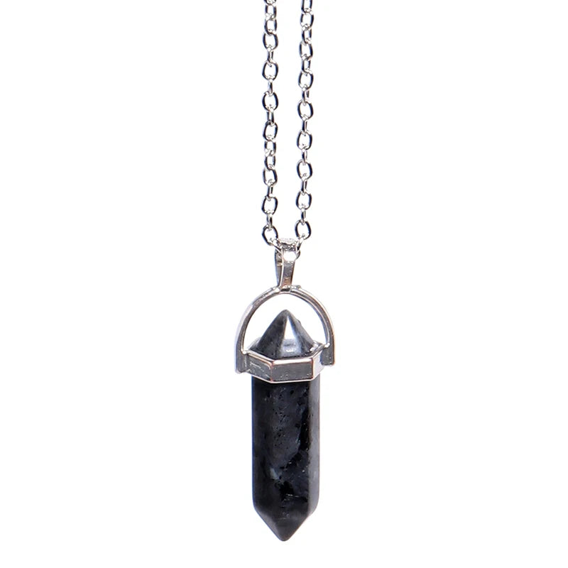 Natural Stone Hexagonal Necklace Bullet Necklaces Healing Crystal Quartz Lapis Bullet Pendulum Chakra Jewelry Chain Necklace