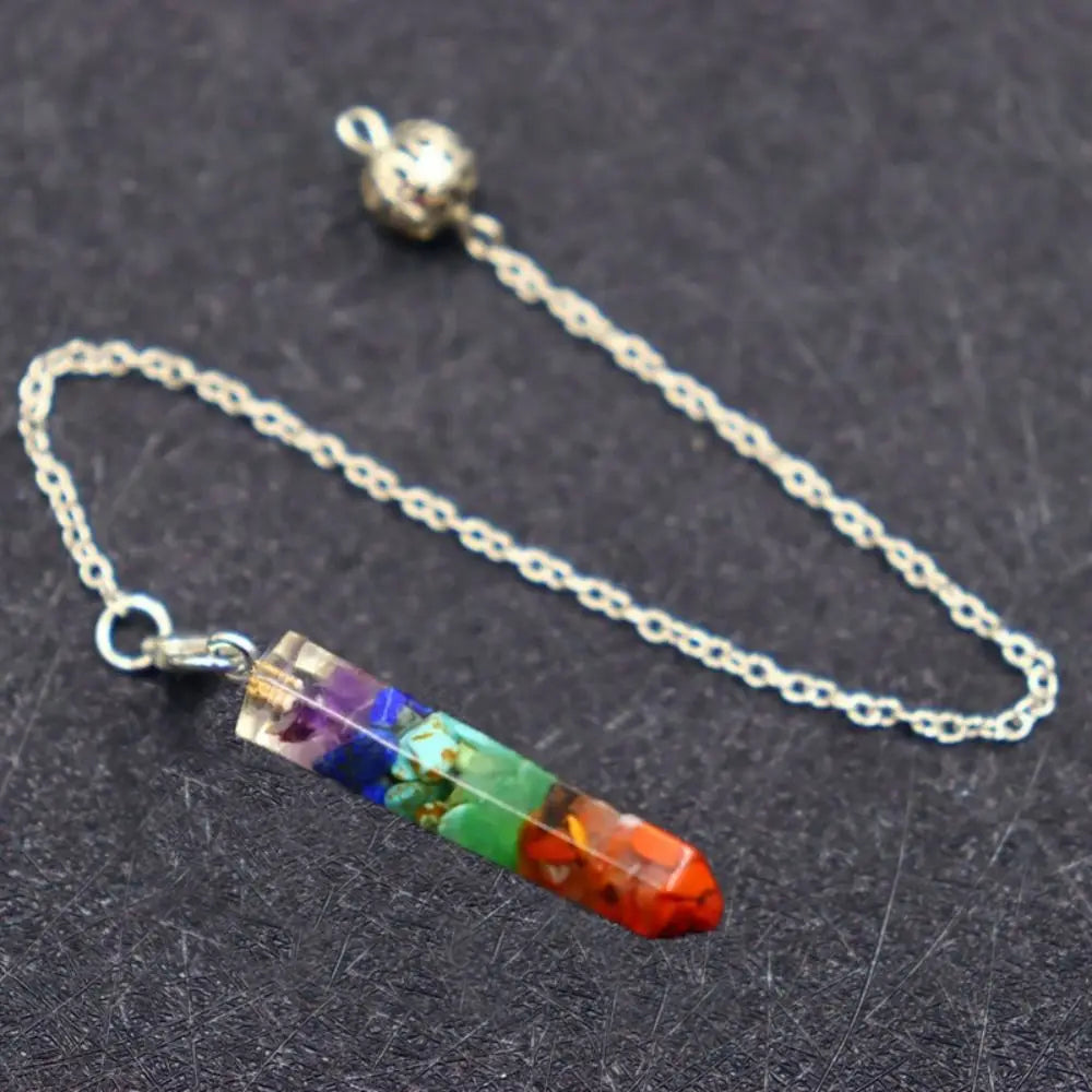 7 Chakra Natural Stone Pendulum Crystal Point Scrying Pendant for Dowsing Divination Orgonite Healing Gemstone Rock Jewelry