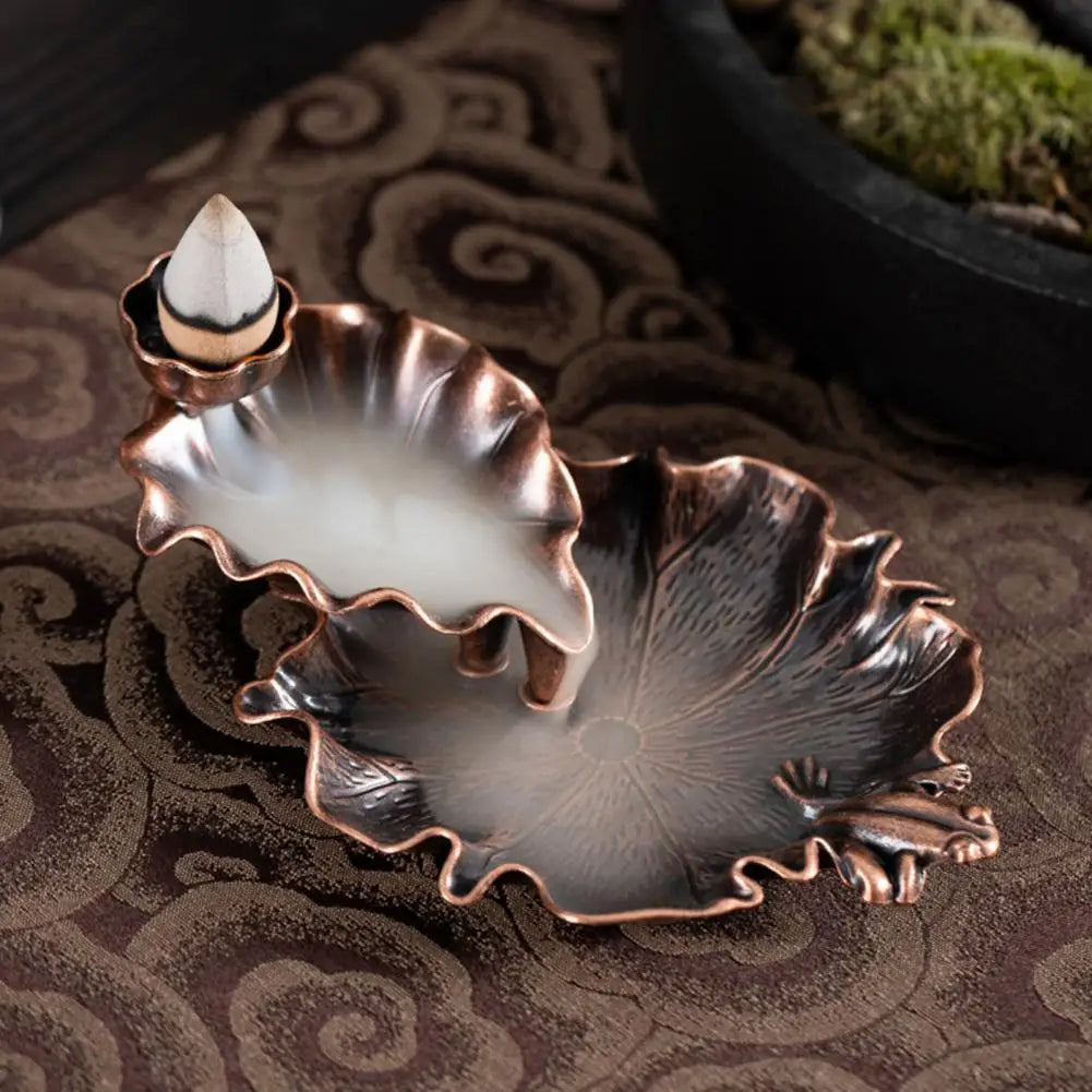 Lotus Leaf Incense Burner Stick Holder Waterfall Fragrance Fireplace Backflow Incense Burner Incense Stick Holder Home Decor